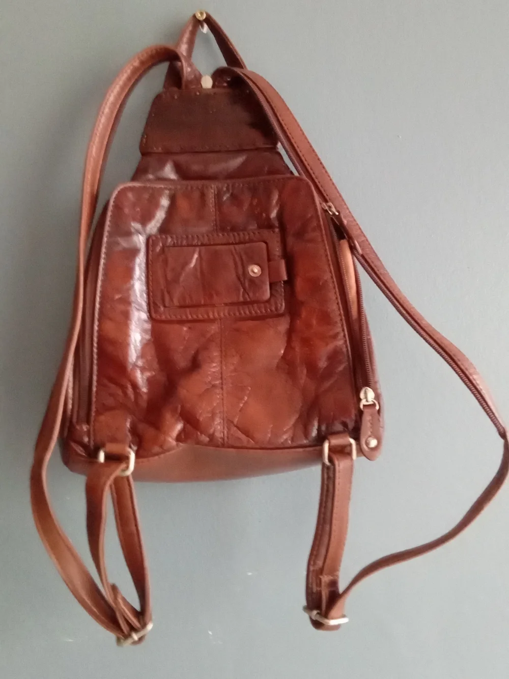 Giani Bernini Brown Leather Sling Backpack‎ Organizer Bag Cognac
